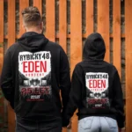 Zadní strana černé unisex mikiny JEDEN KONCERT Rybičky 48