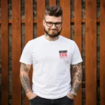 Přední strana bílého pánského trička JEDEN KONCERT Rybičky 48